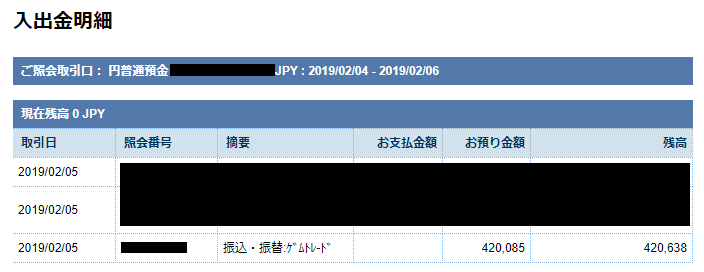 GEMFOREX|出金履歴