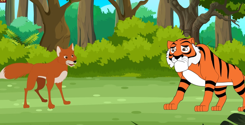 a fox talking to tiger