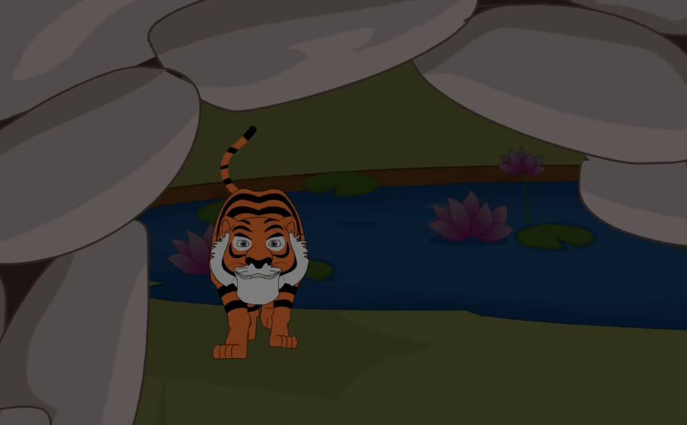 a tiger looking into the cave