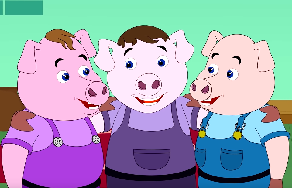 Three little pigs with crossed shoulders 